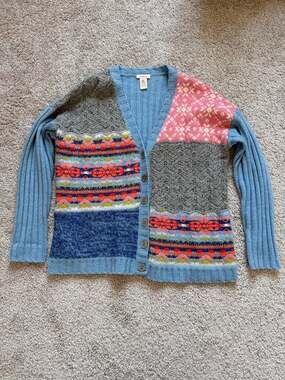 Sundance Patchwork Fair Isle Lambswool Angora Cardigan Sweater